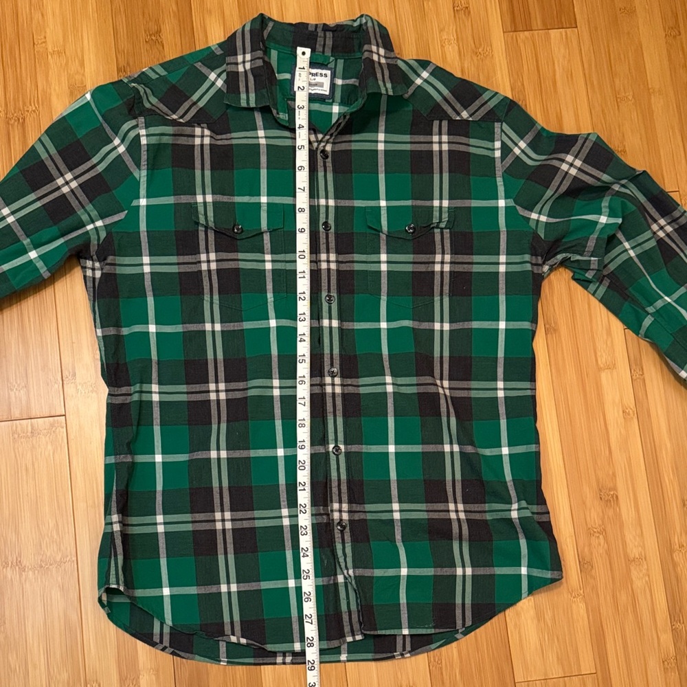 Express Green Plaid Casual Button Down Shirt - Picture 7 of 7